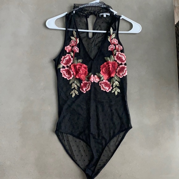 Charlotte Russe Tops - Lace flowered roses day of the dead bodysuit